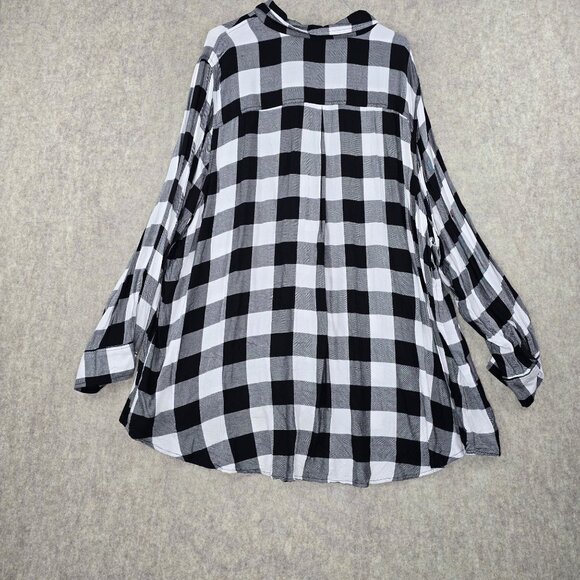 Terra & Sky Womens Button-Down Plaid Shirt Black & White Size 4X 100% Rayon - Picture 2 of 7